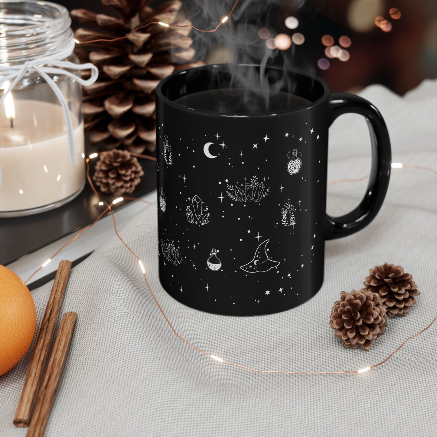 Celestial Witch Coffee/Tea Mug – Black Ceramic, 11oz & 15oz