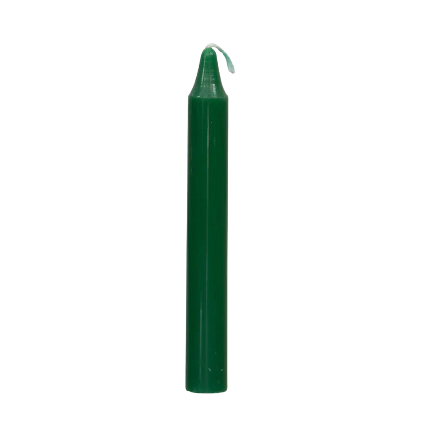 Green chime candle, ~4 inches tall, used for abundance, growth, fertility, and healing in rituals