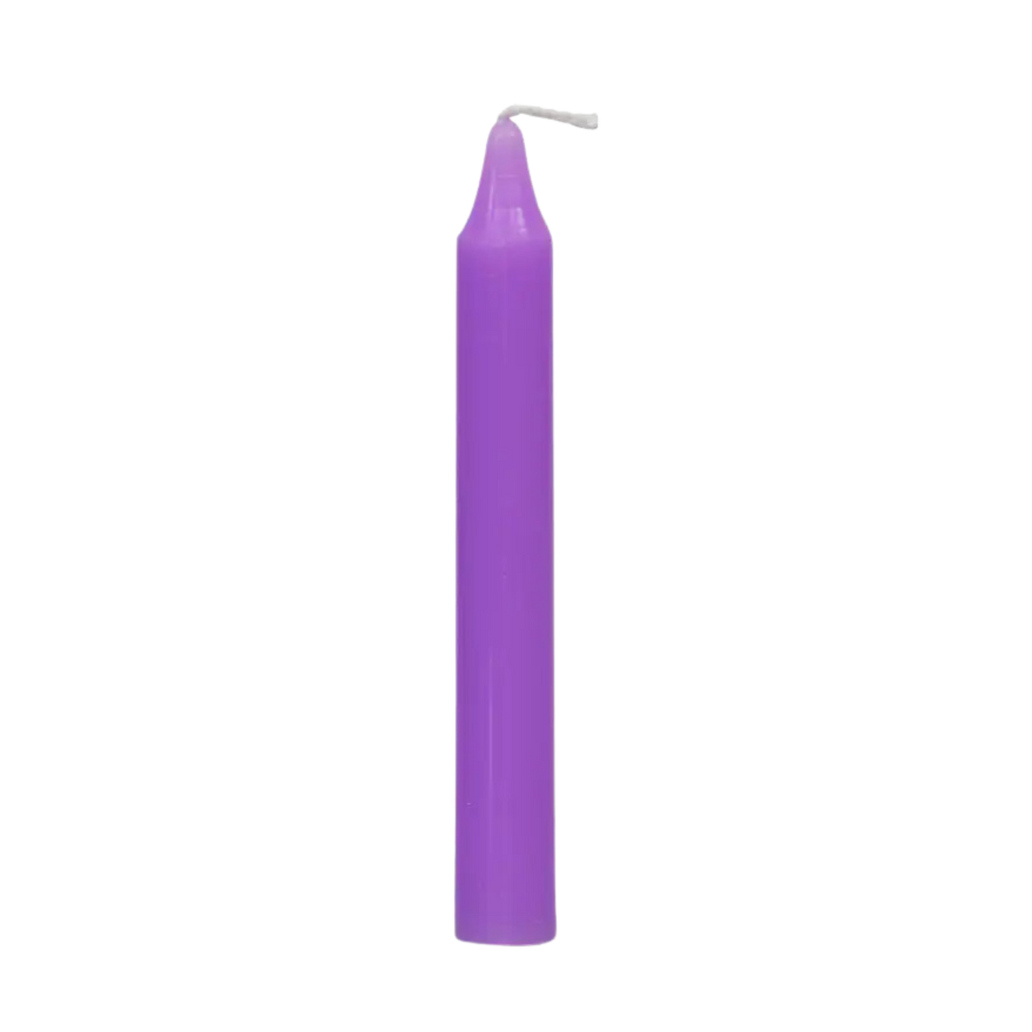 Lilac chime candle, ~4 inches tall, used for peace, calm, emotional healing, and spiritual growth in rituals