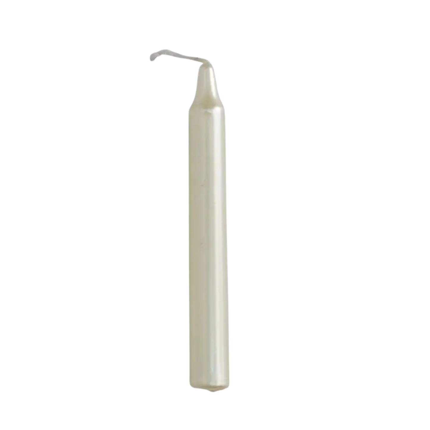 Metallic White chime candle, ~4 inches tall, used for purity, protection, cleansing, and divine light in rituals