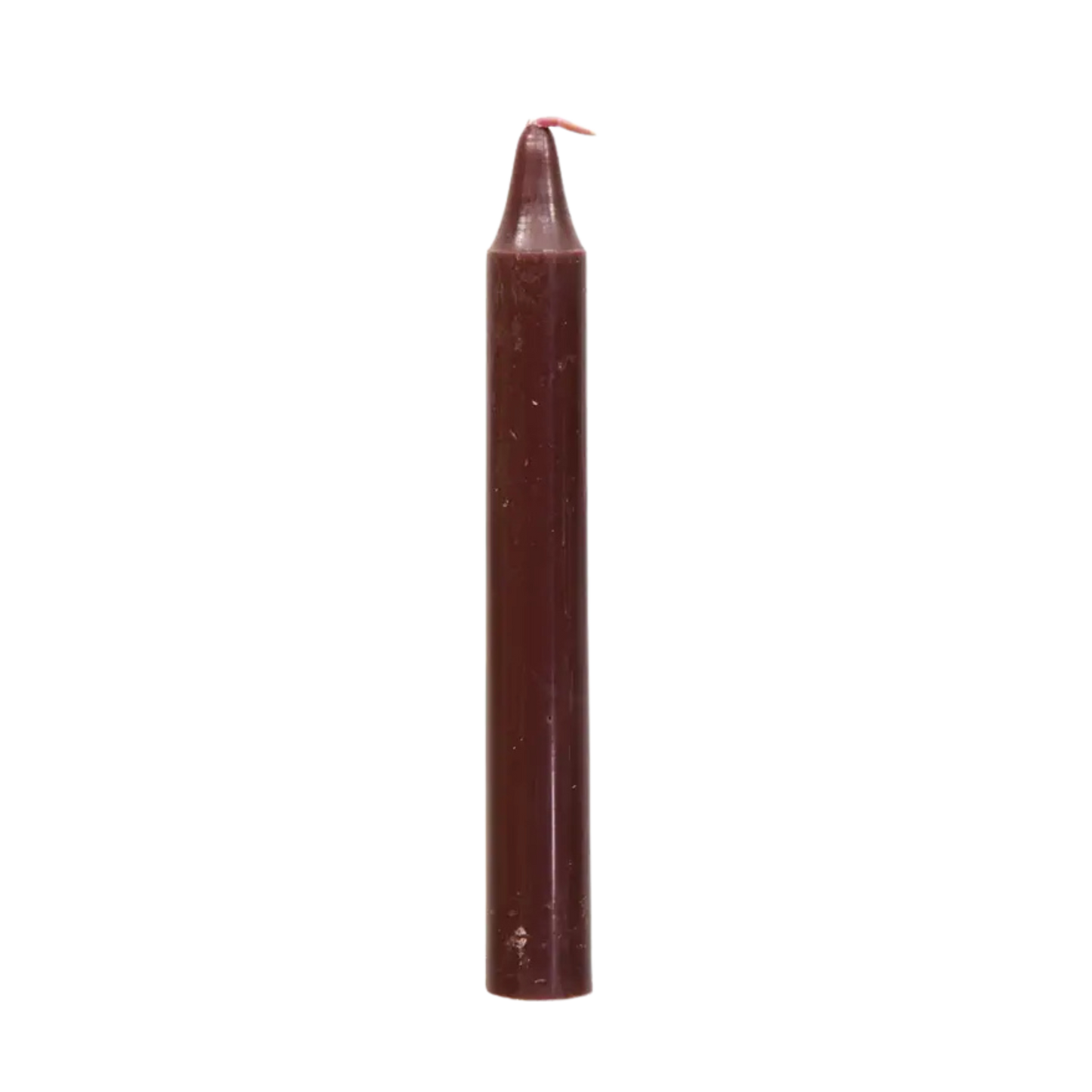 Brown chime candle, ~4 inches tall, used for grounding, stability, earth magick, and home protection in rituals