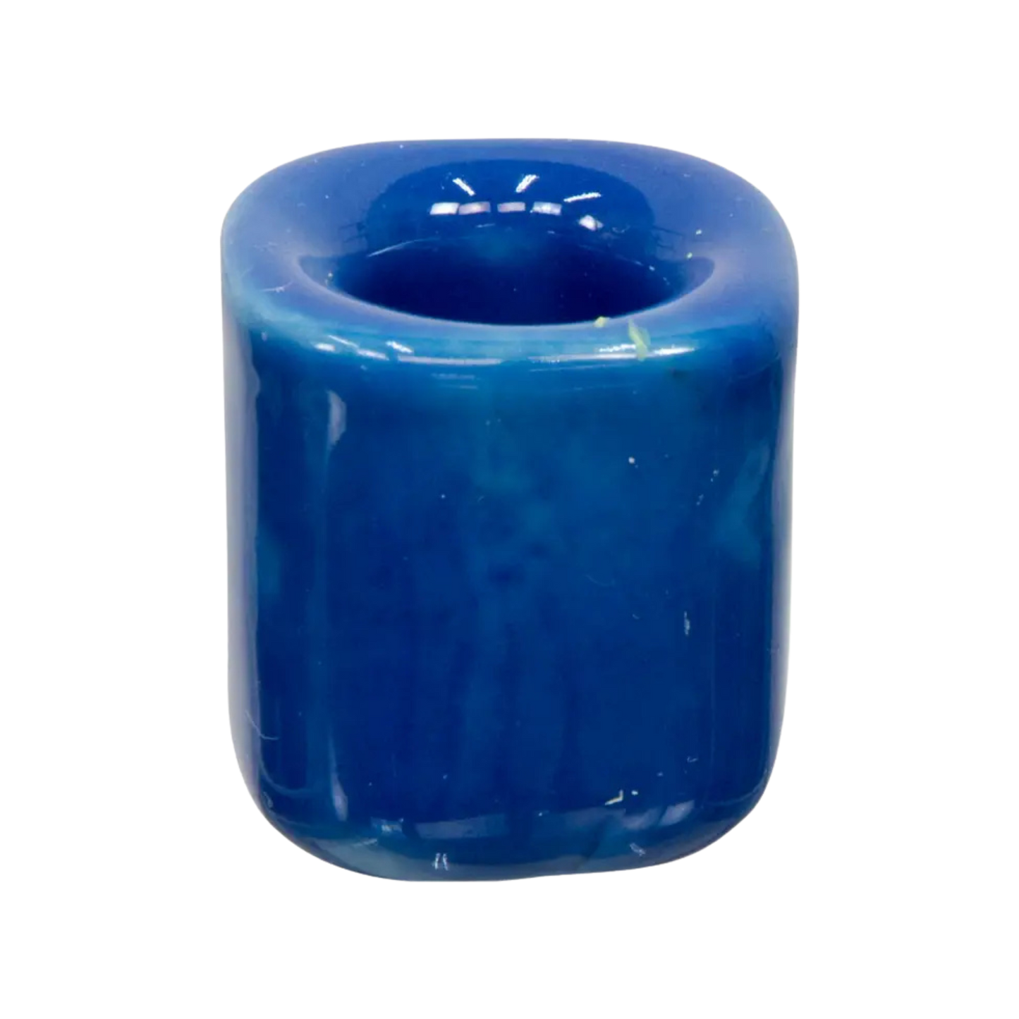 Dark blue ceramic chime candle holder holding a 4-inch chime candle, sturdy design for safe and elegant display