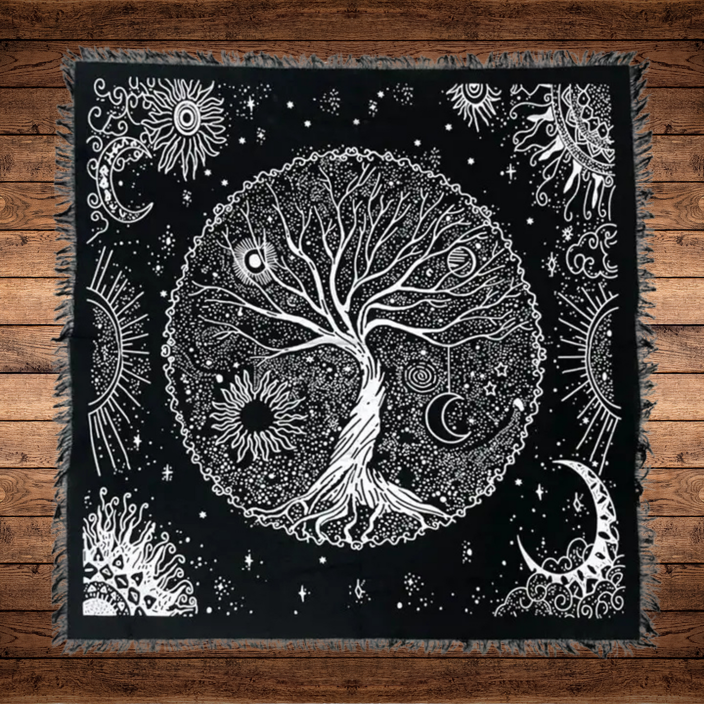 Golden Tree altar cloth in cotton square, 18x18 or 24x24 inches, used for rituals, meditation, and tarot