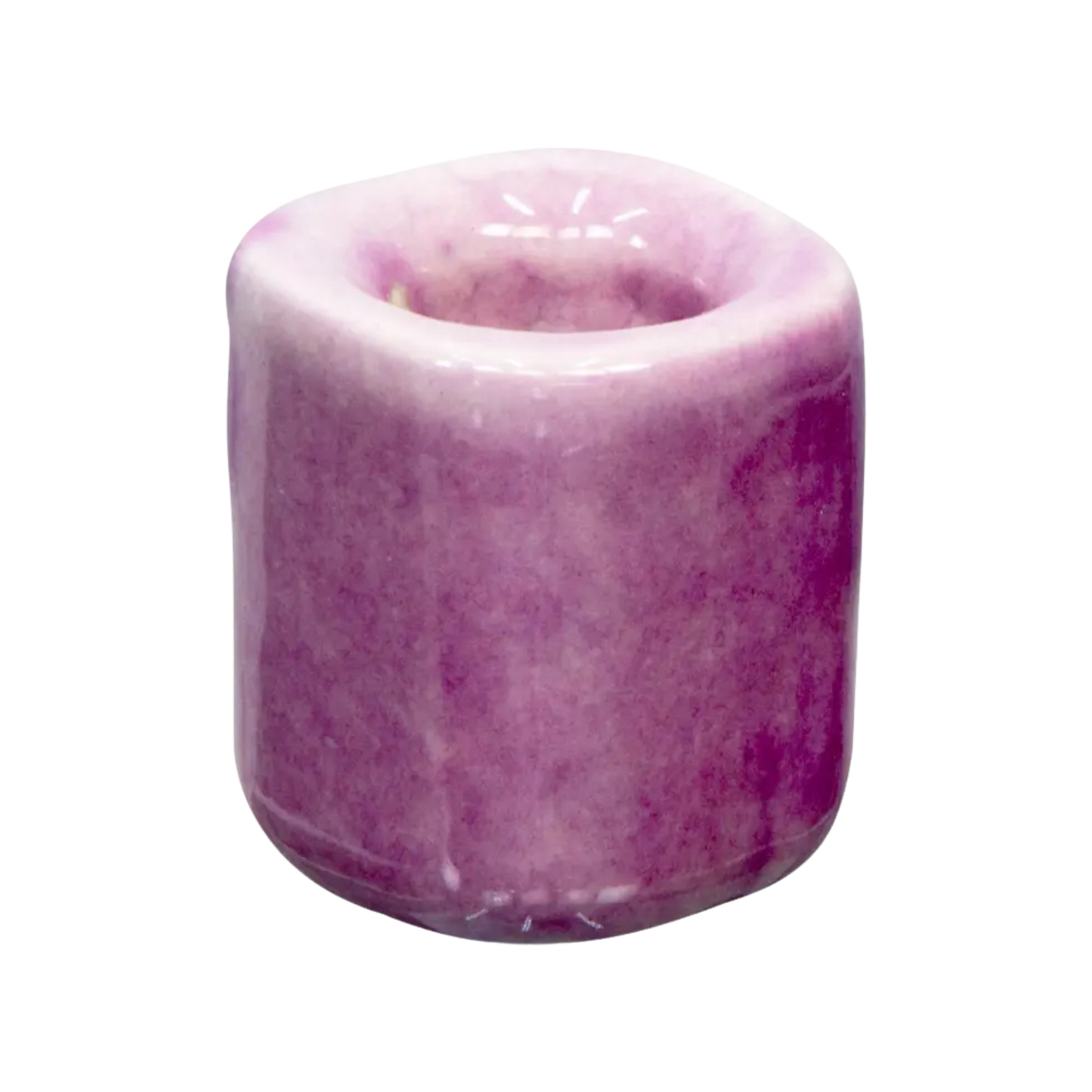 Lavender ceramic chime candle holder holding a 4-inch chime candle, elegant and functional design for ritual or decorative use
