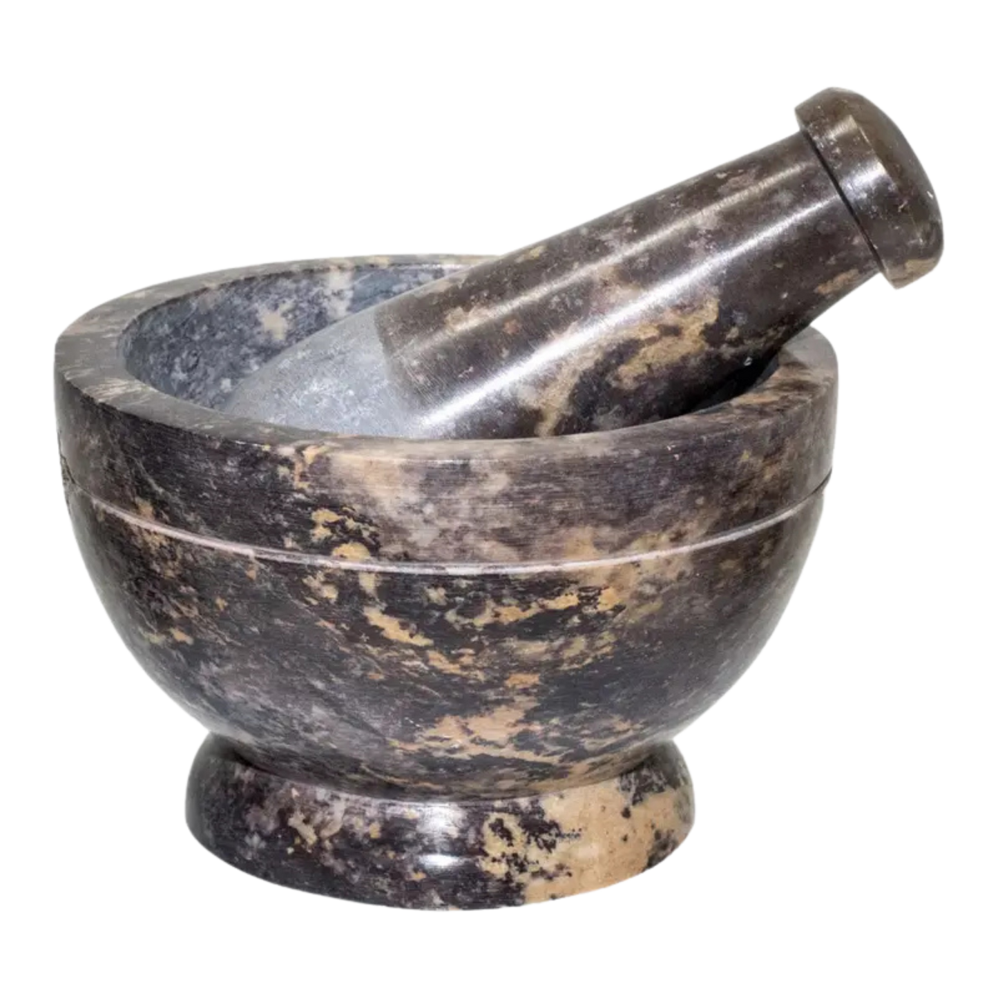 4-inch soapstone mortar and pestle with natural marbled patterns for herbs and magical blends