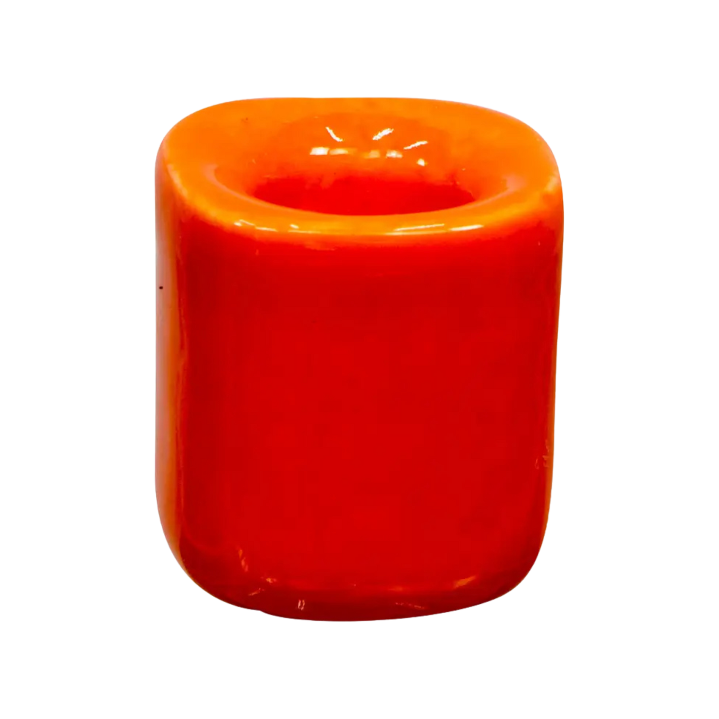 Orange ceramic chime candle holder holding a 4-inch chime candle, elegant and functional design for ritual or decorative use