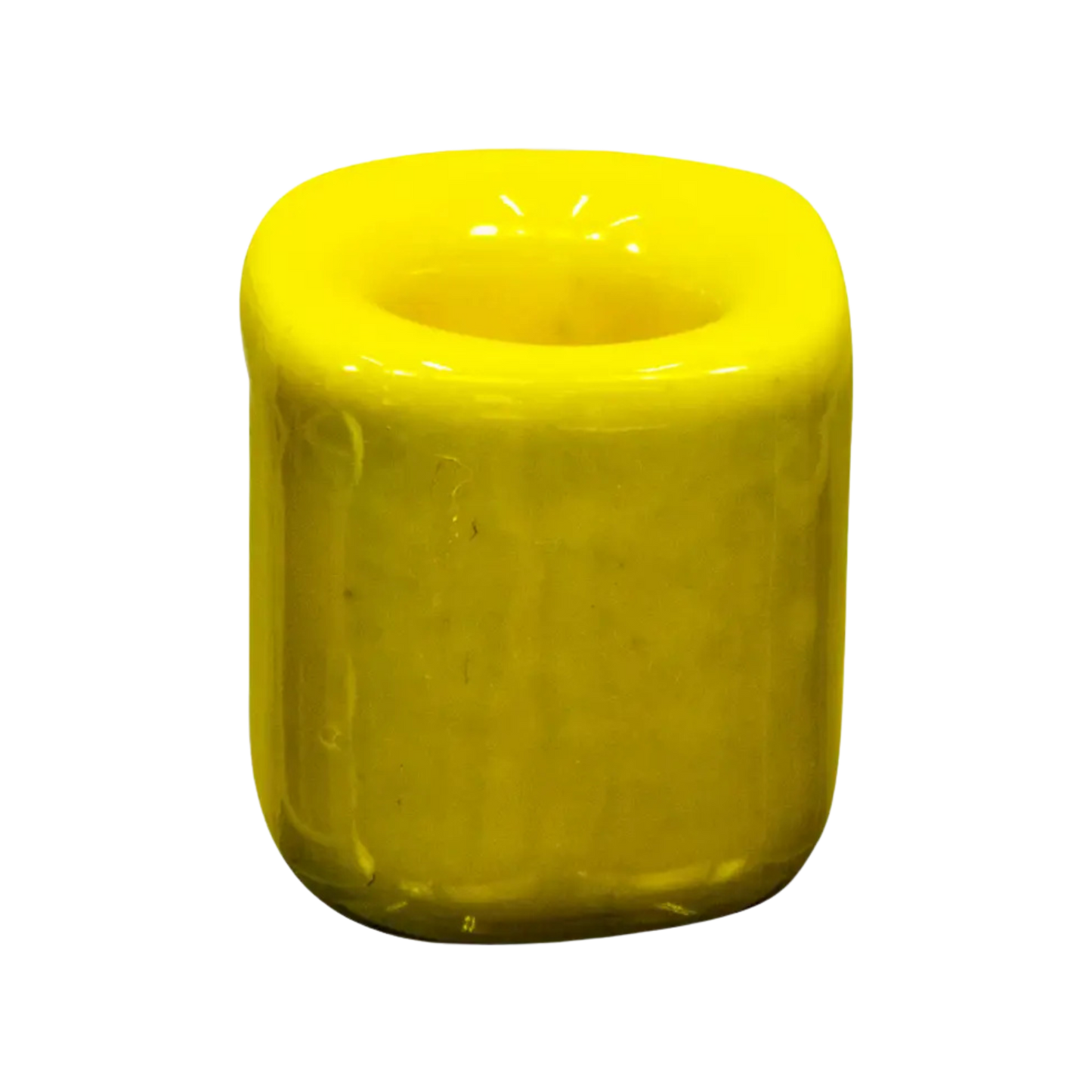 Yellow ceramic chime candle holder holding a 4-inch chime candle, elegant and functional design for ritual or decorative use