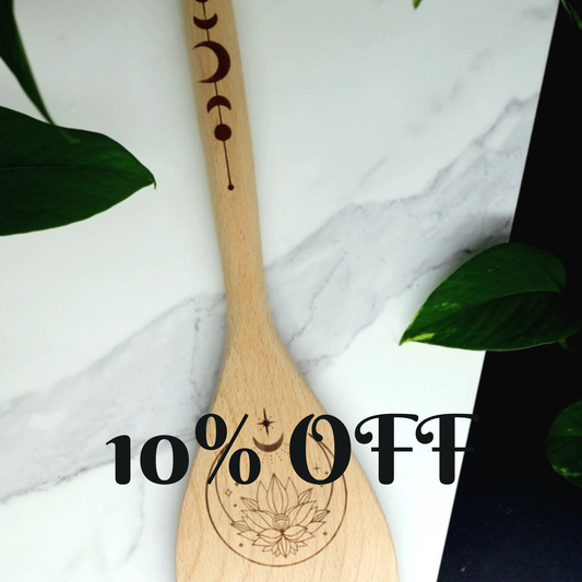 12" Lotus Moon Wooden Spatula – Kitchen Witch & Pagan Cooking Tool