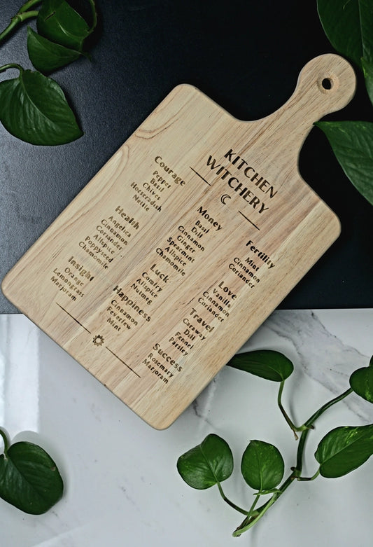 13-inch engraved Kitchen Witchery cutting board for charcuterie, bread, or magical kitchen use