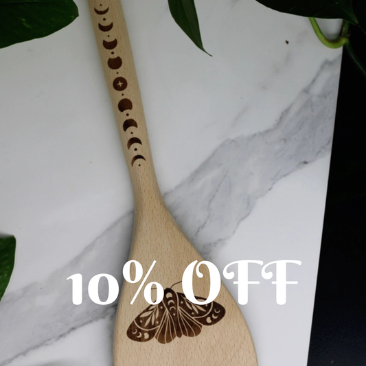 Moon Phase and Moth Engraved Spatula – 12" Beech Wood Kitchen Witch Tool