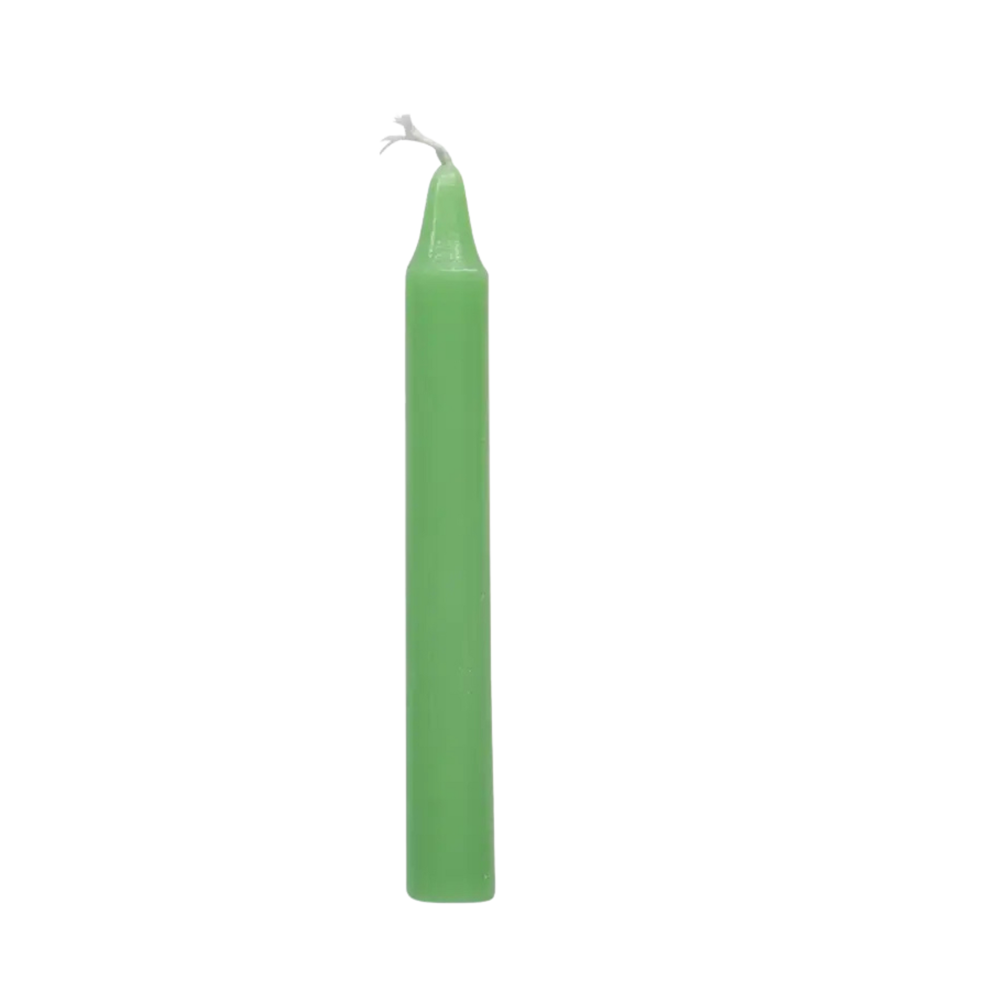 Apple Green chime candle, ~4 inches tall, used for renewal, vitality, growth, and fresh energy in rituals and magickal practice