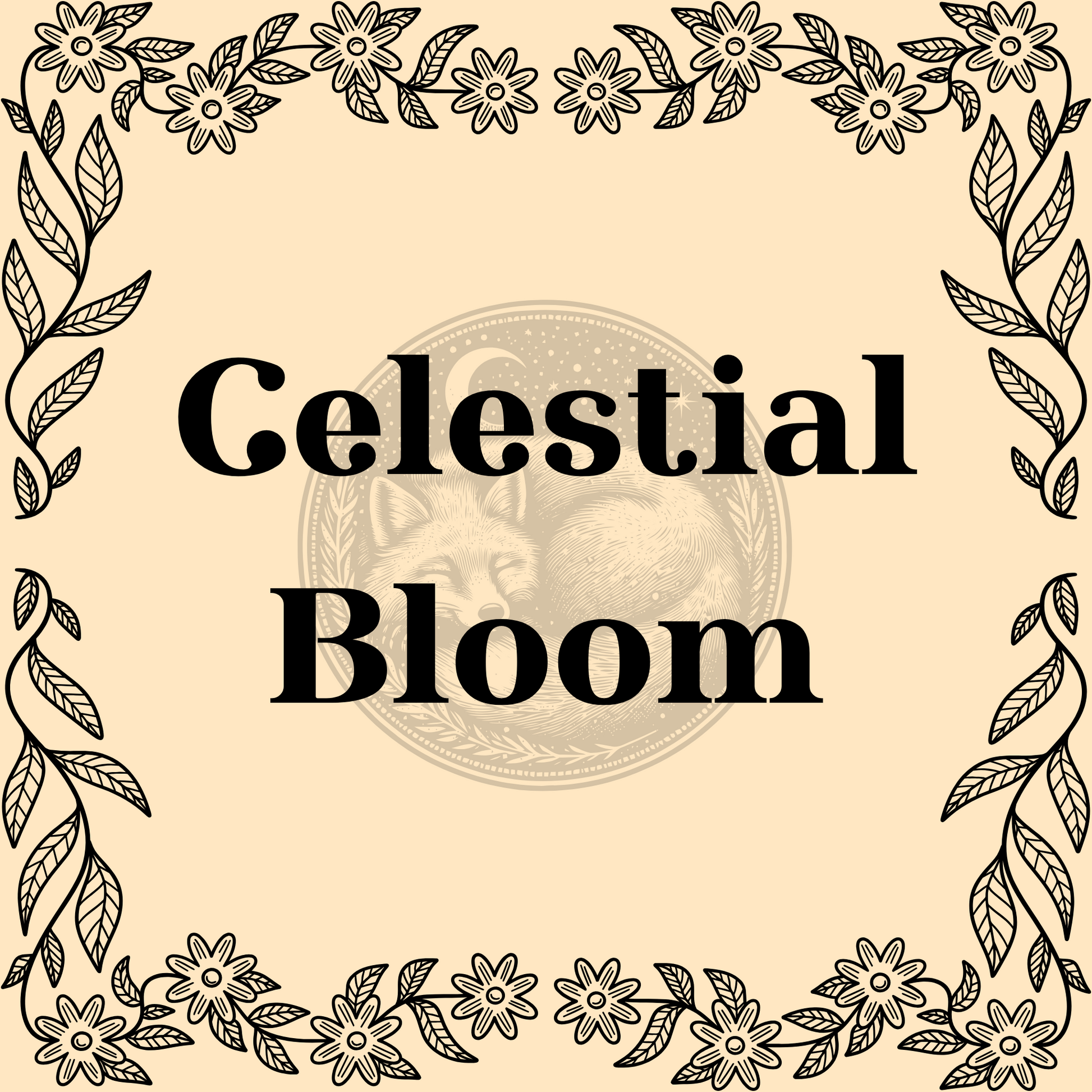 Celestial Bloom herbal tea blend in 1oz package with raspberry leaf, chaste berry, nettle, linden, lemon, rose petals, and stevia