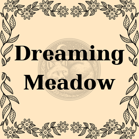 Dreaming Meadow herbal tea blend in 1oz package with chamomile, passionflower, lemon balm, oatstraw, linden, calendula, fennel, and nutmeg