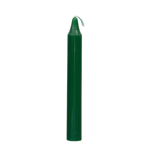 Green chime candle, ~4 inches tall, used for abundance, growth, fertility, and healing in rituals