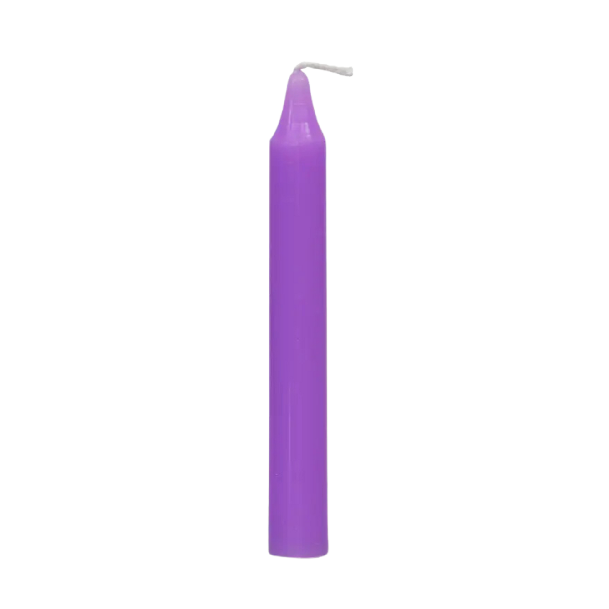 Lilac chime candle, ~4 inches tall, used for peace, calm, emotional healing, and spiritual growth in rituals
