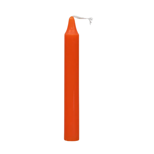 Orange chime candle, ~4 inches tall, used for creativity, attraction, success, and joy in rituals