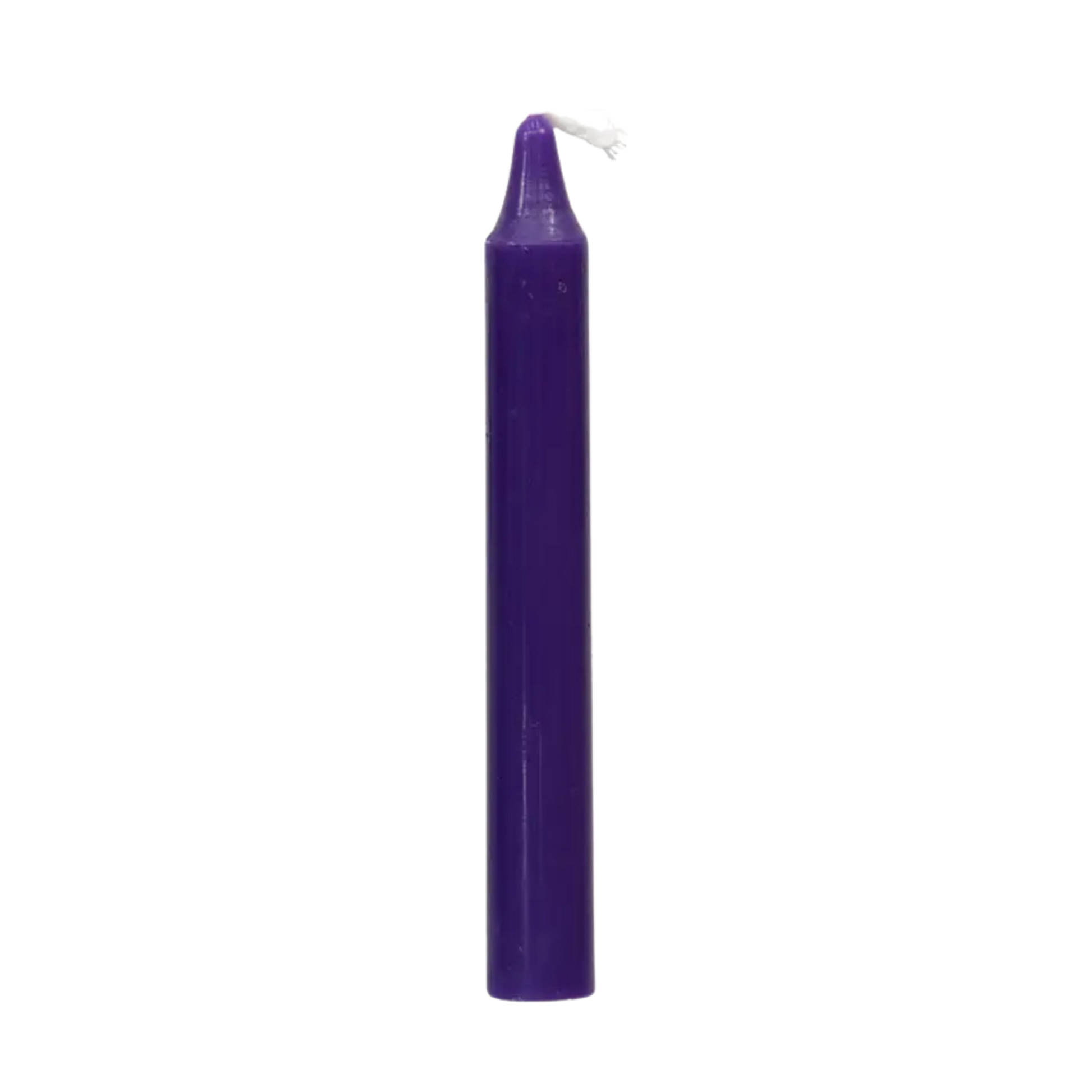 Purple chime candle, ~4 inches tall, used for spiritual power, psychic insight, meditation, and transformation in rituals
