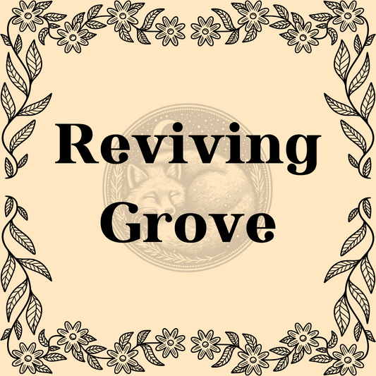 Reviving Grove herbal tea blend in 1oz package with burdock, dandelion, marshmallow, ginger, licorice, peppermint, calendula, red clover, nettle, and alfalfa