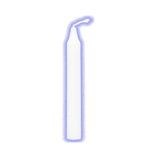 White chime candle, ~4 inches tall, used for purification, clarity, spiritual connection, and protection in rituals