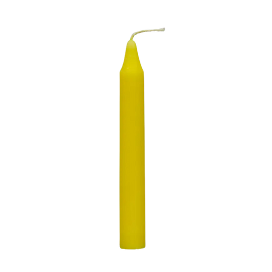 Yellow chime candle, ~4 inches tall, used for clarity, confidence, communication, and mental power in rituals