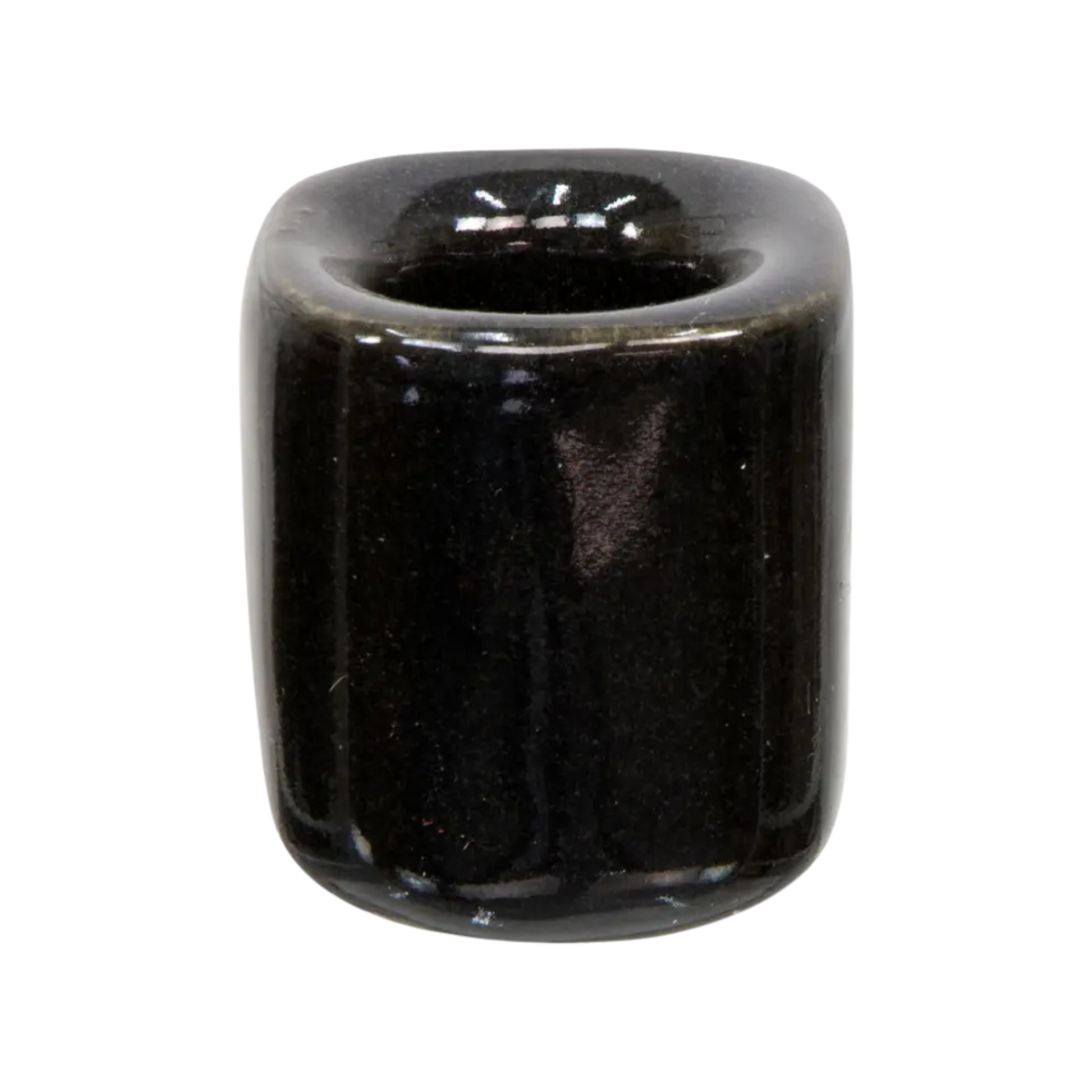 Black ceramic chime candle holder holding a 4-inch chime candle, sleek and sturdy design for safe and elegant candle display