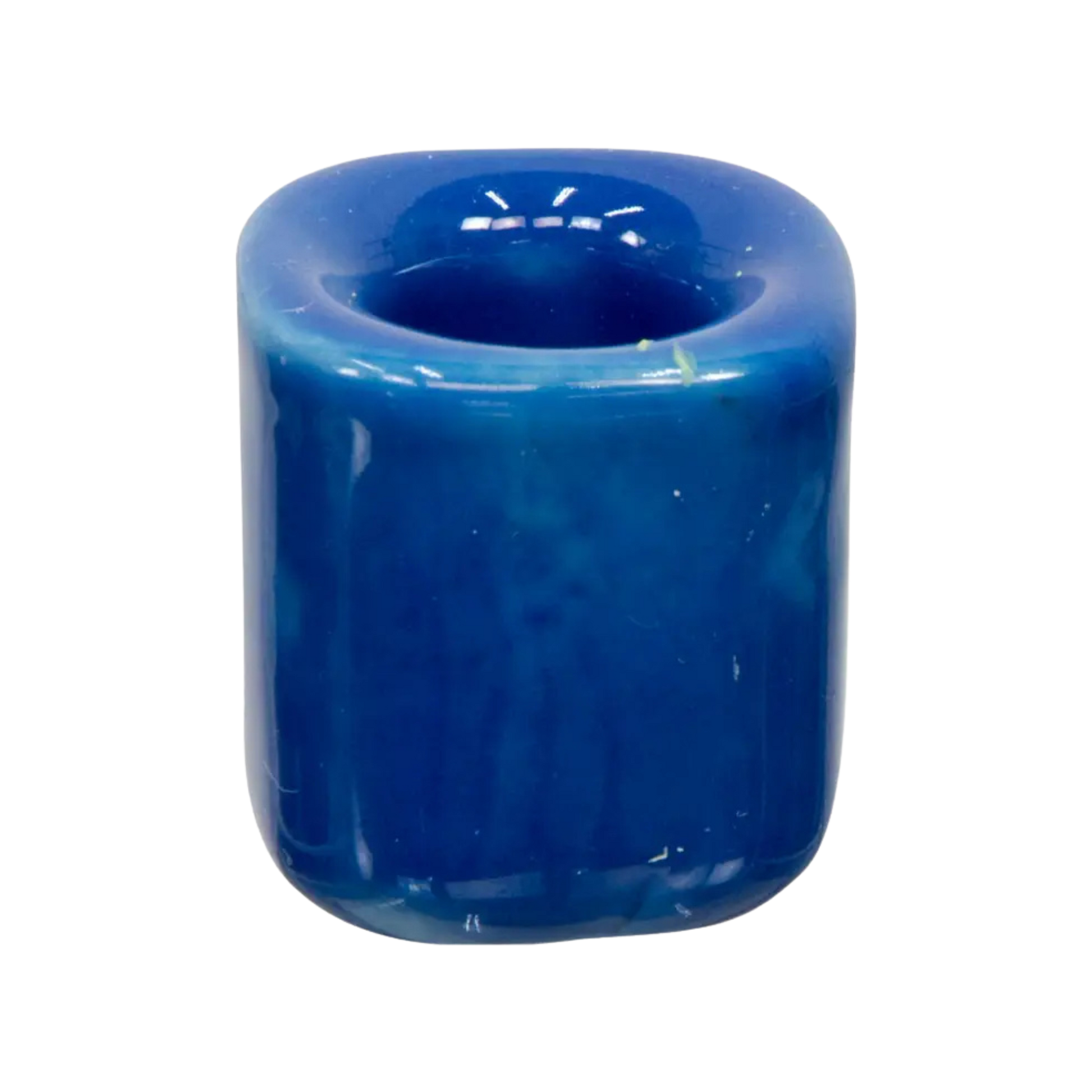 Dark blue ceramic chime candle holder holding a 4-inch chime candle, sturdy design for safe and elegant display