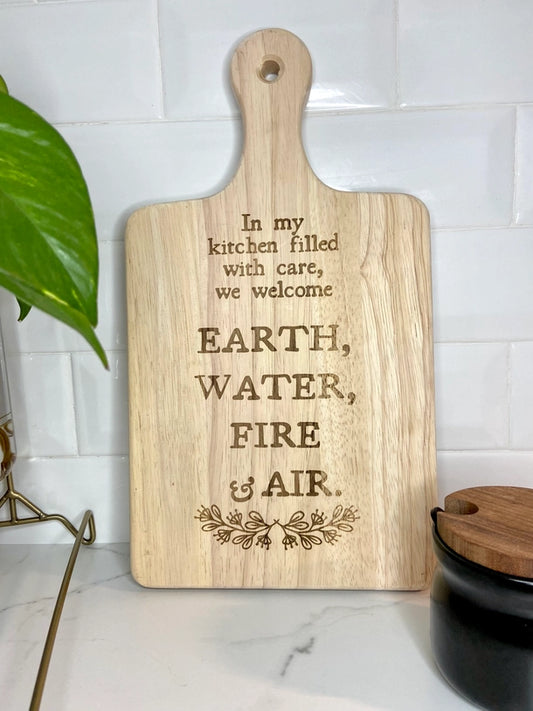 13-inch engraved Kitchen Witch Elemental cutting board for charcuterie, kitchen prep, or magical use
