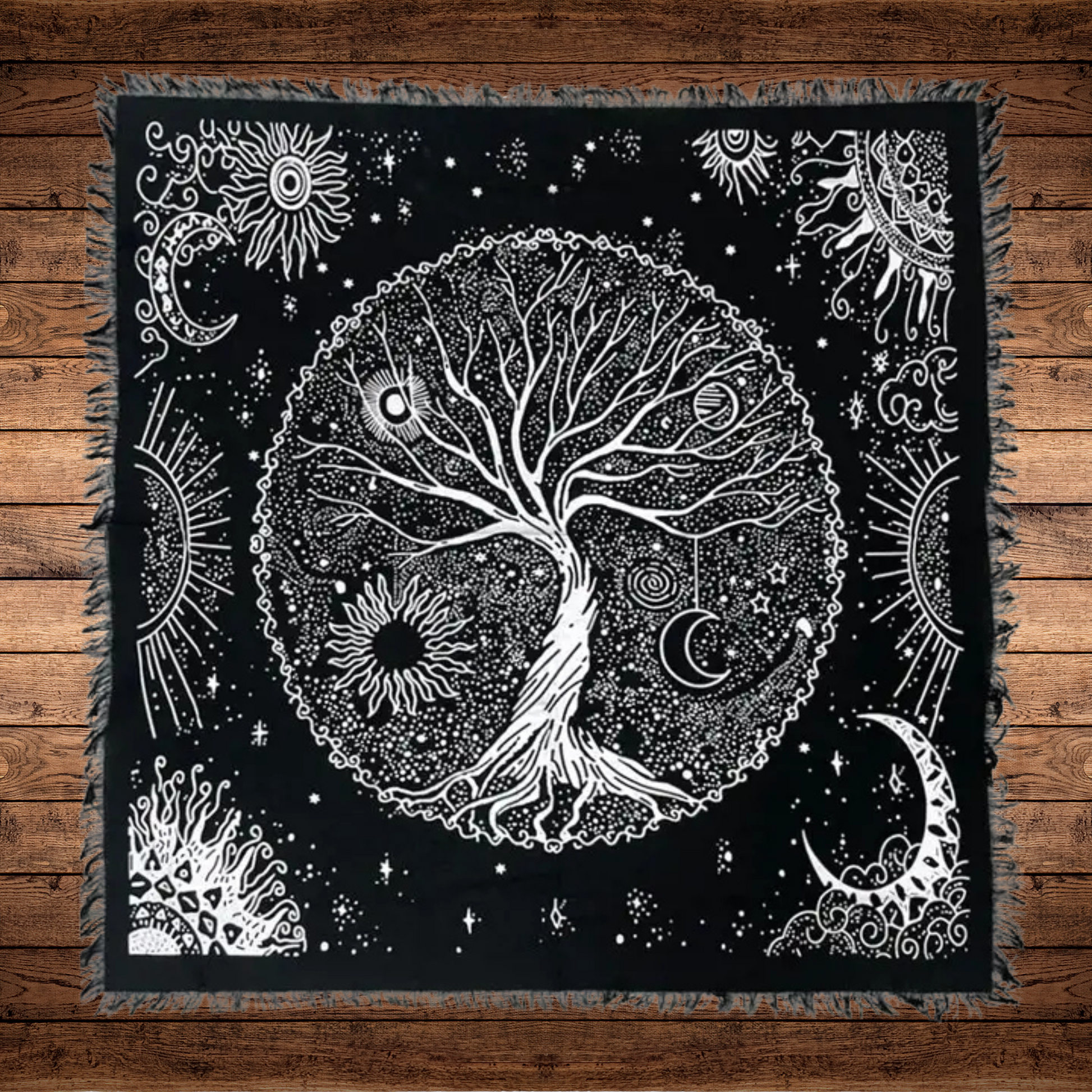 Golden Tree altar cloth in cotton square, 18x18 or 24x24 inches, used for rituals, meditation, and tarot