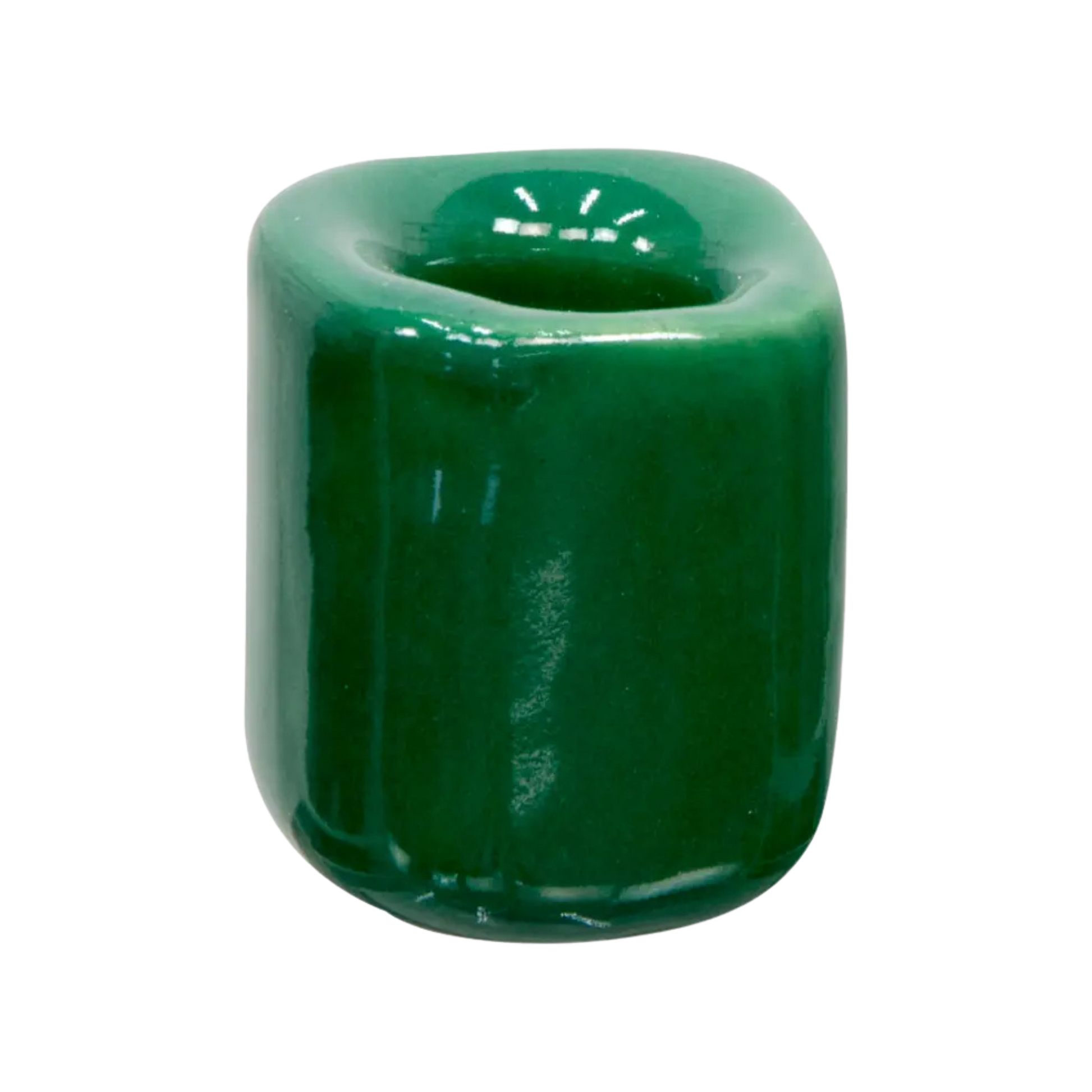 Green ceramic chime candle holder holding a 4-inch chime candle, sturdy and elegant design for ritual or decorative use