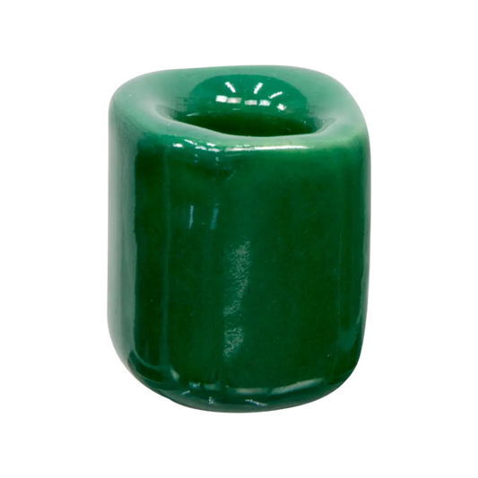 Green ceramic chime candle holder holding a 4-inch chime candle, sturdy and elegant design for ritual or decorative use