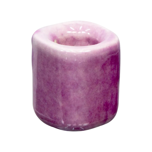 Lavender ceramic chime candle holder holding a 4-inch chime candle, elegant and functional design for ritual or decorative use
