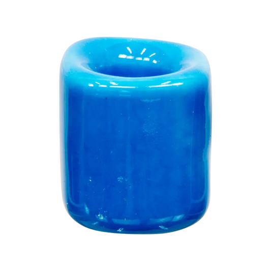 Light blue ceramic chime candle holder holding a 4-inch chime candle, elegant and functional design for ritual or decorative use
