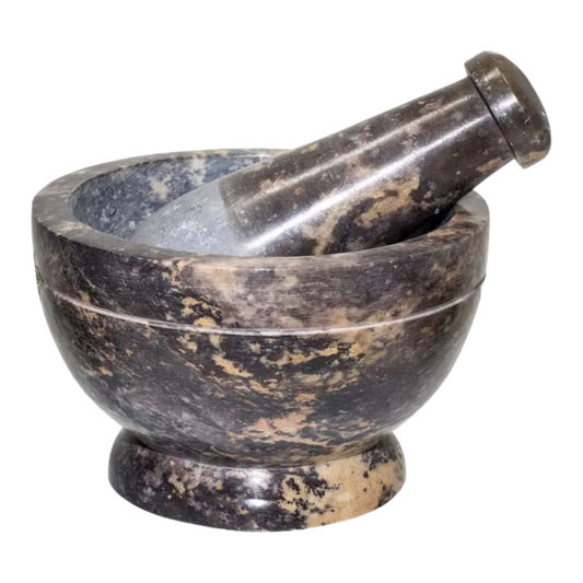 4-inch soapstone mortar and pestle with natural marbled patterns for herbs and magical blends