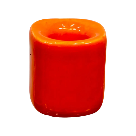 Orange ceramic chime candle holder holding a 4-inch chime candle, elegant and functional design for ritual or decorative use