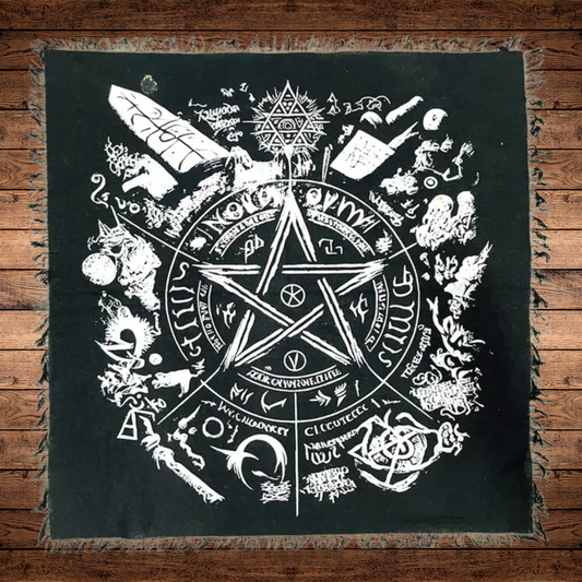 Pentagram altar cloth in cotton square, 18x18 or 24x24 inches, used for rituals, meditation, and tarot