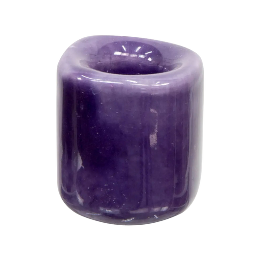 Purple ceramic chime candle holder holding a 4-inch chime candle, elegant and functional design for ritual or decorative use