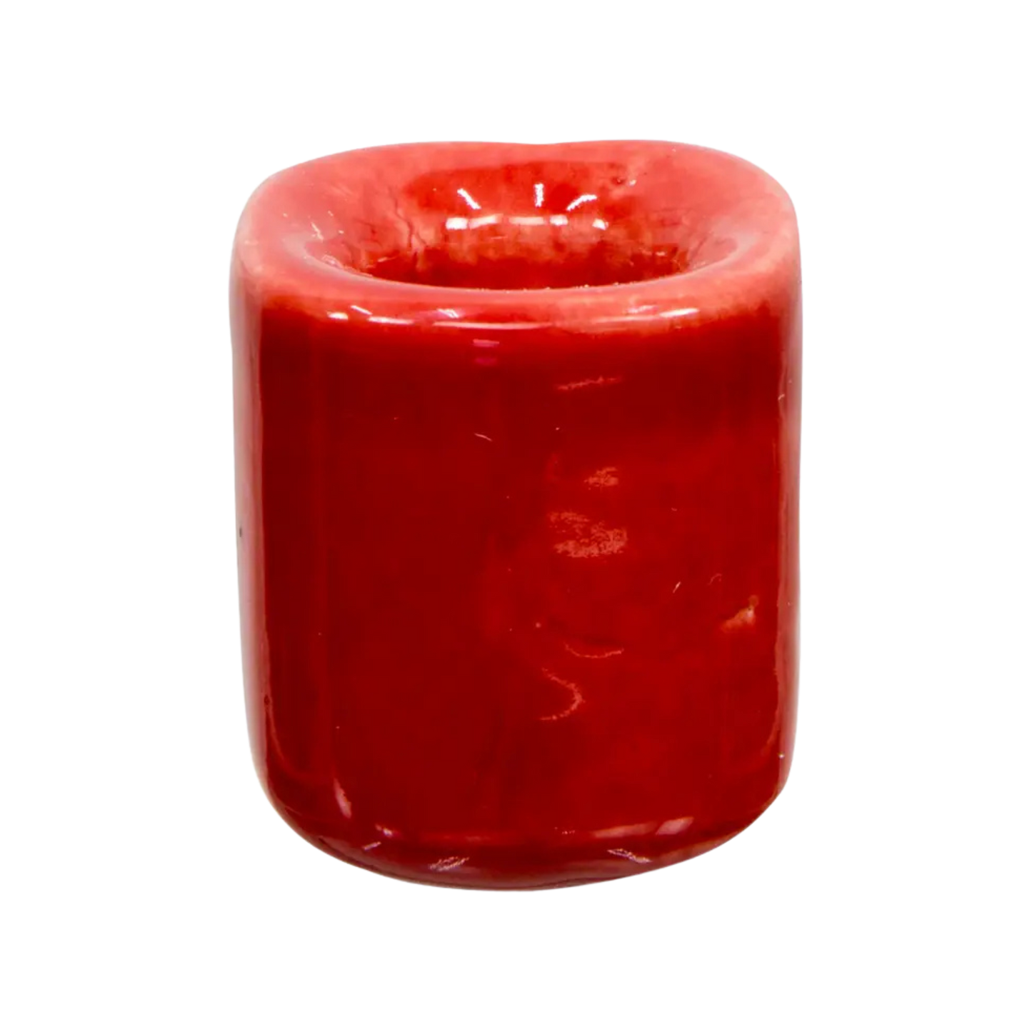 Red ceramic chime candle holder holding a 4-inch chime candle, elegant and functional design for ritual or decorative use