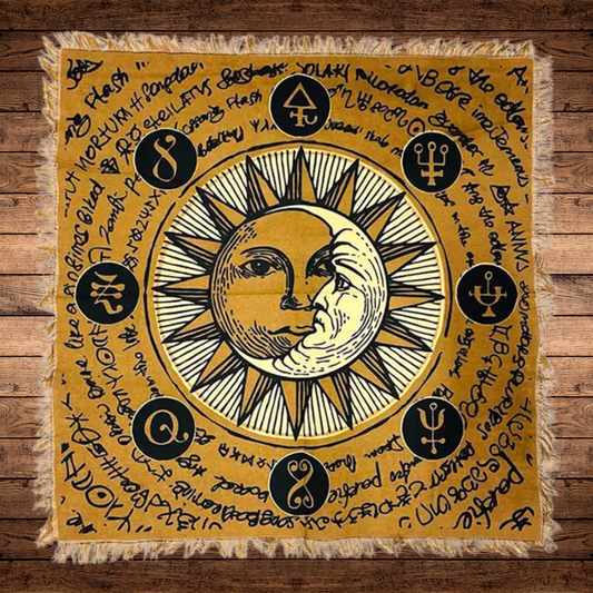 Sun altar cloth in cotton square, 18x18 or 24x24 inches, used for rituals, meditation, and tarot