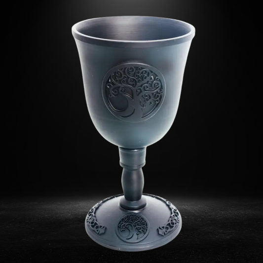 7.5-inch cast iron chalice with Celtic Tree of Life and triquetra for ritual or altar use