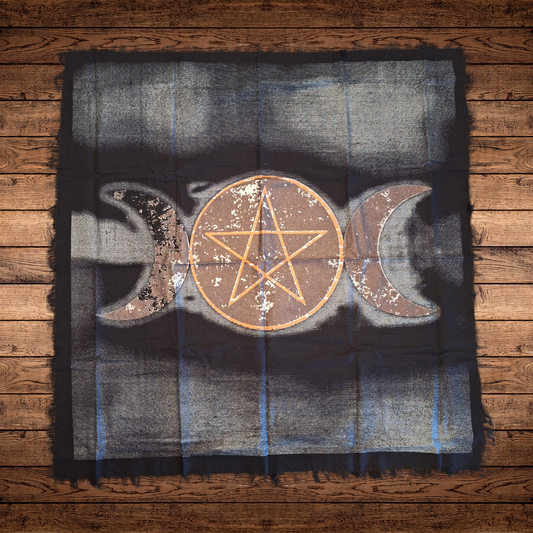 Triple Moon altar cloth in cotton square, 18x18 or 24x24 inches, used for rituals, meditation, and tarot