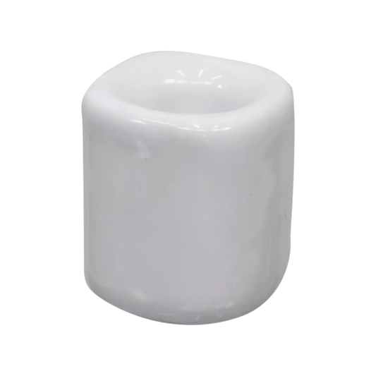 White ceramic chime candle holder holding a 4-inch chime candle, elegant and functional design for ritual or decorative use